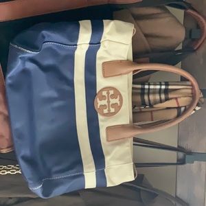 Tory Burch small tote blue and white